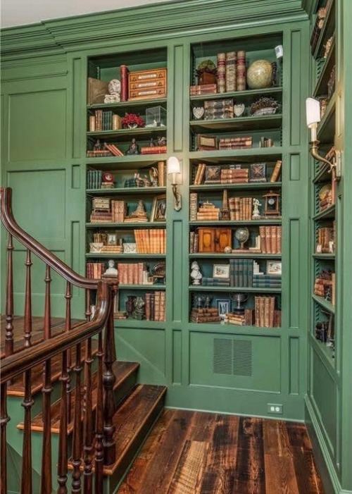 of-foolish-and-wise:fuck it, colorful home libraries