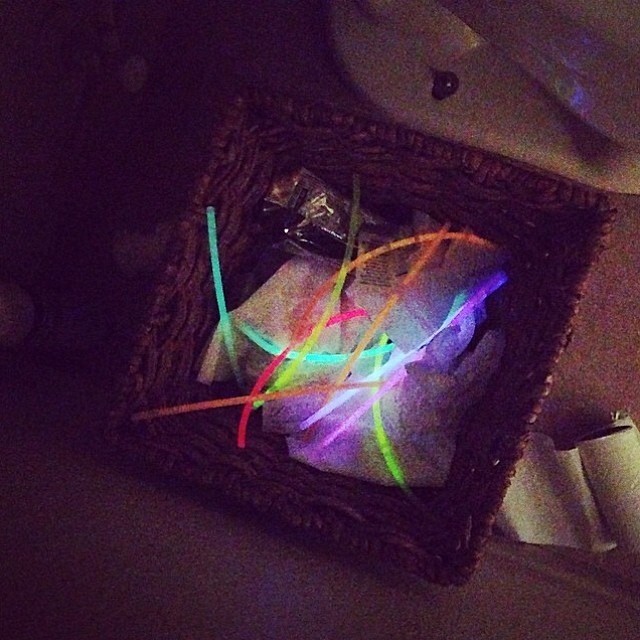 vanessahudgens:  You know it’s a party when your trash has glowsticks in it. Day