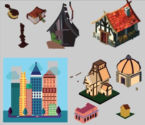 Houses, concept art, WIPVectorSoftware: Illustrator slight look on what  I&rsquo;m working on now