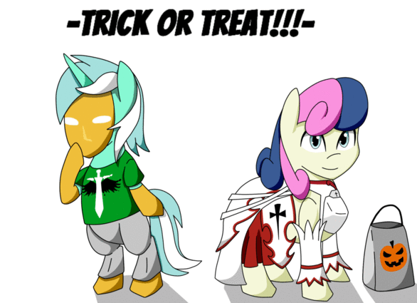 askdjponyvinyl:   Trick or Treat!  awww god this is cute :33  x3
