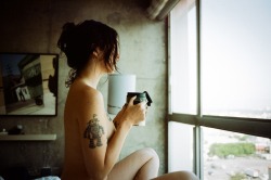 zen-naturism:  derekwoodsphotography:  Mornings look better with coffee.   Julie. Line Hotel LA. 2015. Leica M6.   2