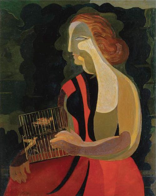 aleksandra-ekster:Woman with birds, 1928, Aleksandra EksterSize: 81x65 cmMedium: oil on canvas