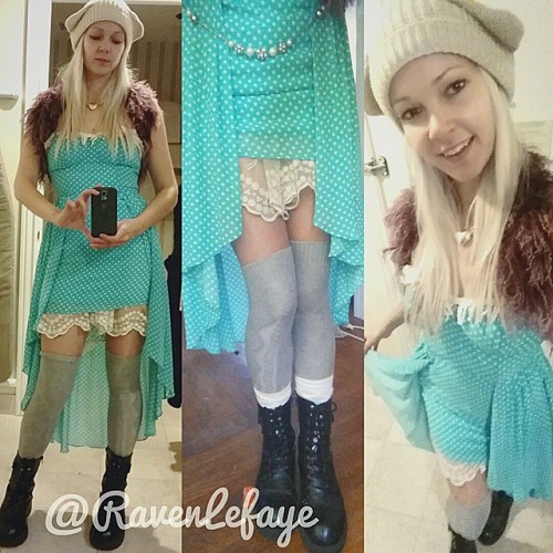 #OutfitOfTheDay from yesterday’s #GrumpyCat post#ootd #kittyears #knitsocks #whitehair