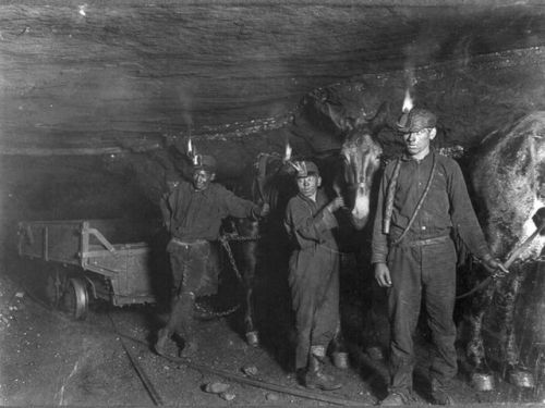Coal miners, probably teenagers, in Gary, West Virginia, 1908. Around this time, children as young a