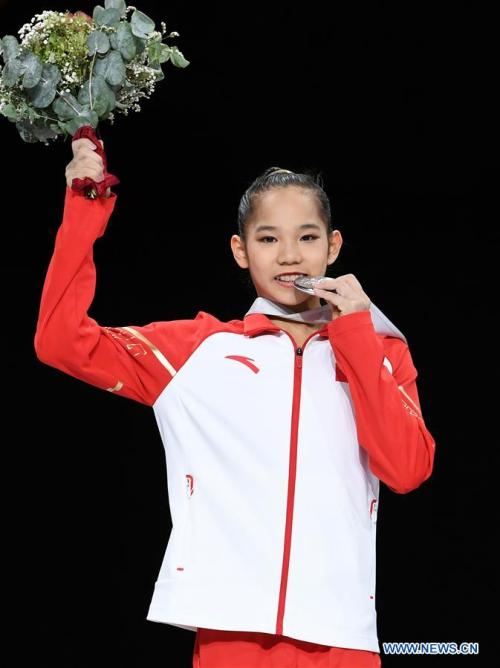 golden-china:One year ago today, Tang Xijing wins the silver medal in the all-around at the 2019 Wor