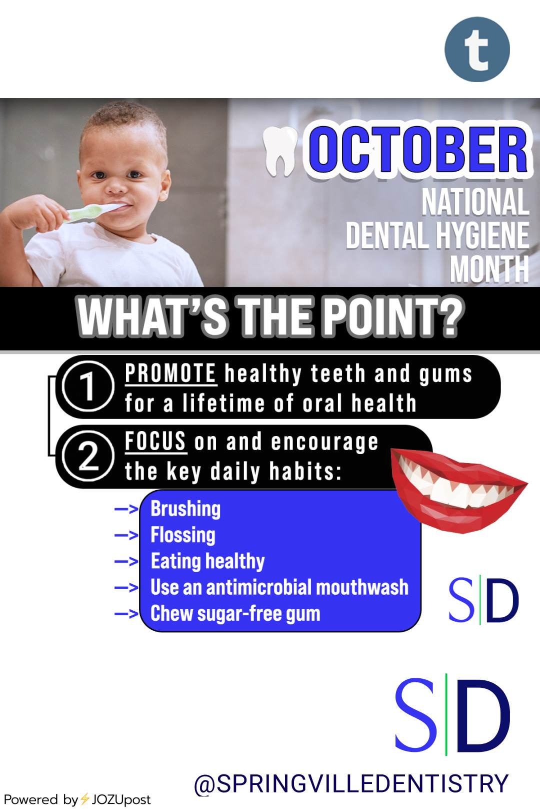 October is National Dental Hygiene Month: An annual reminder for the nation to practice the daily habits that promote healthy teeth and gums.
2022 is the sixth year of the public awareness promotion, led by the American Dental Hygienists Association...