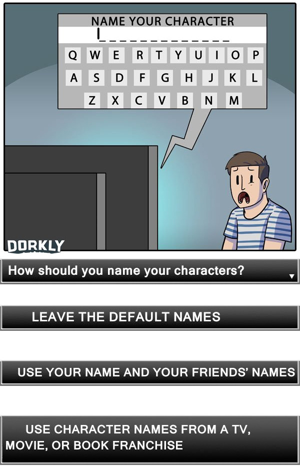 dorkly:  The Most Difficult Choice in Gaming Click to start your adventures in nomenclature.