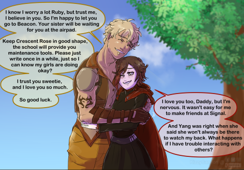 Commission for Eren, who wanted a Xiao Long Rose family moment between Tai and Ruby so wrote this li