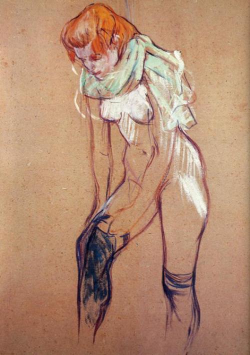 artist-lautrec: Woman Putting on Her Stocking, 1894, Henri de Toulouse-Lautrecwww.wikiart.or