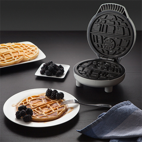 stuffguyswant:  Star Wars Death Star Waffle MakerIf you’re ready to make your kitchen explode with awesome, you need a Death Star Waffle Maker. Plug it in, warm it up, and pour the batter onto the non-stick cooking plates. In just minutes, you’ll