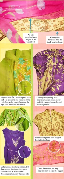 Differences between the Vietnamese ao dai and the Chinese cheongsam/qipao (cheongsam is the Cantones