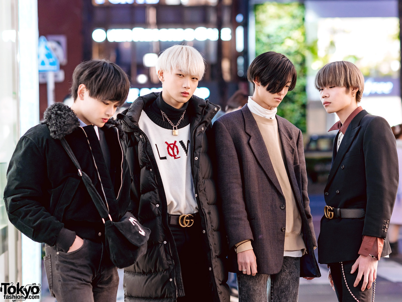 tokyo-fashion:  Tokyo teens Motonari, Nariyuki, Yuki, and Koaga on the street in