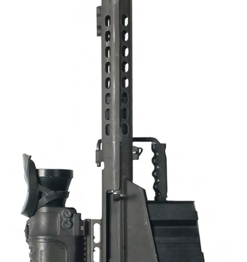 bassman5911:  M107/M82A1 Long Range Rifle  Primary function: Anti-materiel. Length: 57 in. Weight: 28.5 lbs. (complete sys- tem); Caliber: .50 in. Maximum effective range: 1,829 meters. via Official U.S. Air Force 