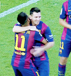 beginsus-blog:  Neymar celebrating his hat trick with the squad  