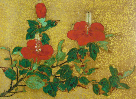 nae-design:  The Hanamaru-zu mural of 201 flowers decorates the walls of Kotohira-gu Shrine (金刀比羅宮) painted over 300 years ago by Ito Jakuchu (伊藤若冲, 1716-1800). His unusual scientific style depicts the flowers in a grid layout with lifelike