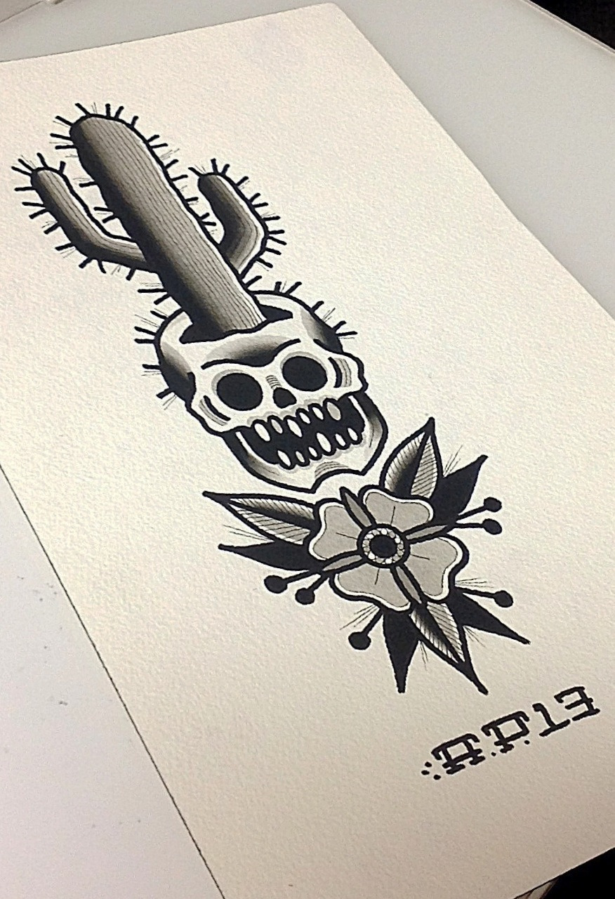 perjtattoo:  painted this cactus skull tonight. i would like to tattoo it. email