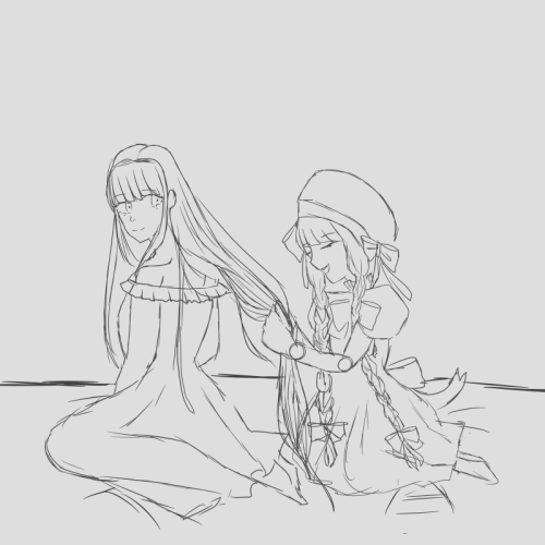 a sketch of a servant bond.Rhyme styling her master’s hair after a hard day farming embers.i will pr