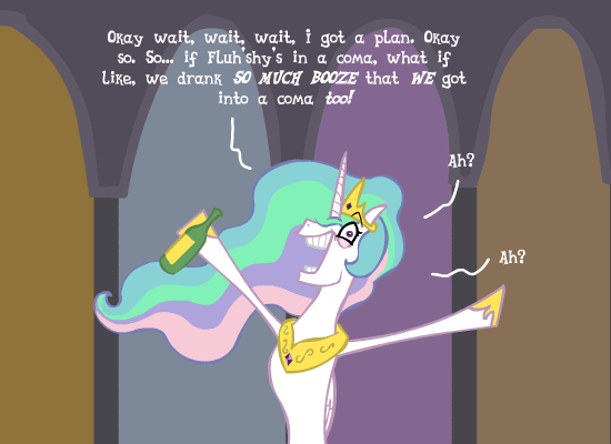 ax-brutaloo:  Dedicated to Drunk Celestia, just because! (Also Flutterschiavo!) The background that first appears in the first panel is from the TV show. The background that appears in the last panel is from Back to the Future. ;)  jesus crispix this