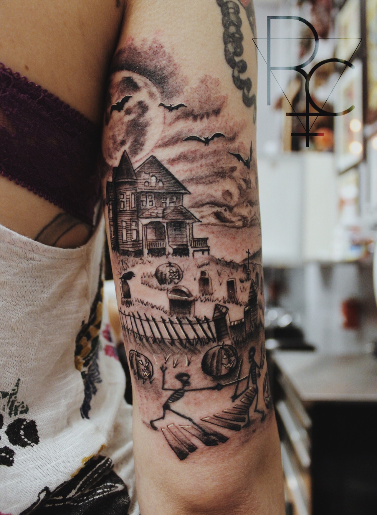  — Halloween themed tattoo done by Robert Cabello at...