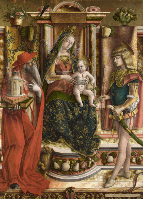 The Madonna of the Swallow (Virgin and Child Enthroned with St. Jerome and St. Sebastian), Carlo Cri
