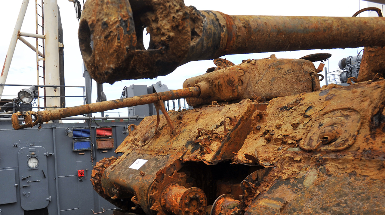 m4a1-shermayne:The Russian Navy recently discovered and raised sunken M4 Shermans