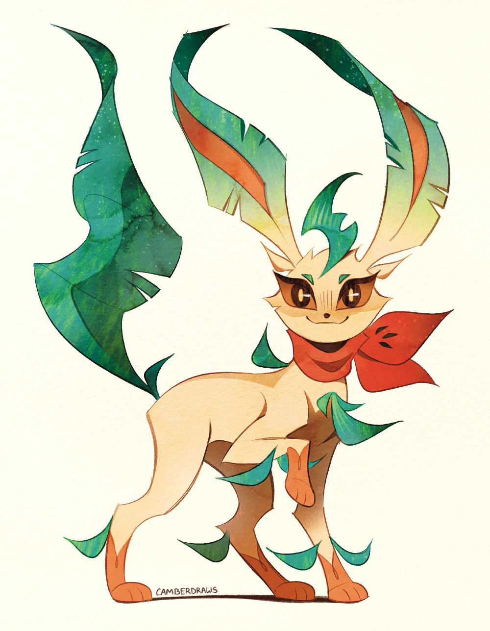 @picoffee designed me a WONDERFUL leafeon OC with a shaymin flower scarf! I had to draw them immediately!
I’m currently headcanoning them as a botanist in the PMD universe :)