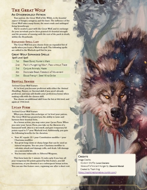 2nd Revision of The Great Wolf patron. Back the pack with the bestial fury bestowed upon you by the 