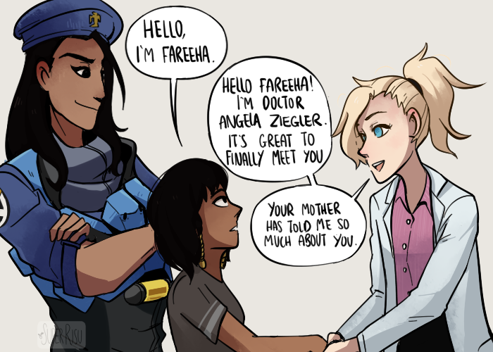 superrisu:  Some Amari cuteness with 12 year old Pharah and 17 year old Mercy~ 