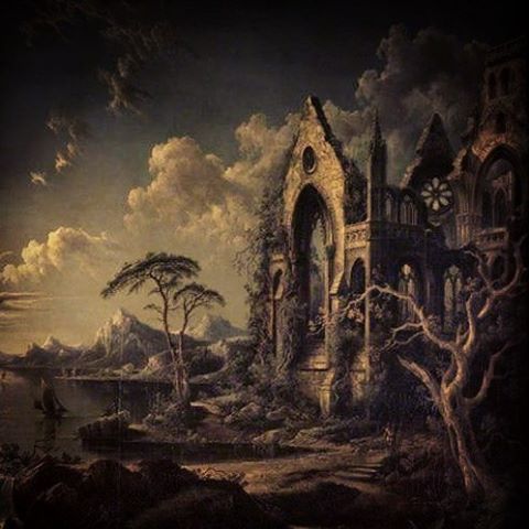 blackpaint20: Detail Sebastian Pether (1790–1844), A Ruined Gothic Church beside a River by Mo