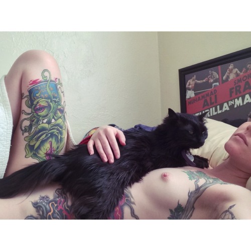 redrainwater:  I am sick and my kitties are being wonderful lottle nurses. They stayed up with me al