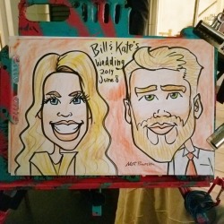 Caricature done today at Bill &amp; Kate&rsquo;s wedding.  Congratulations!  Thanks for having me there.     I do all sorts of events, any kind of party can use a caricature artist!    . . . . . . . #Caricature #caricatures #caricaturist #caricatureartist