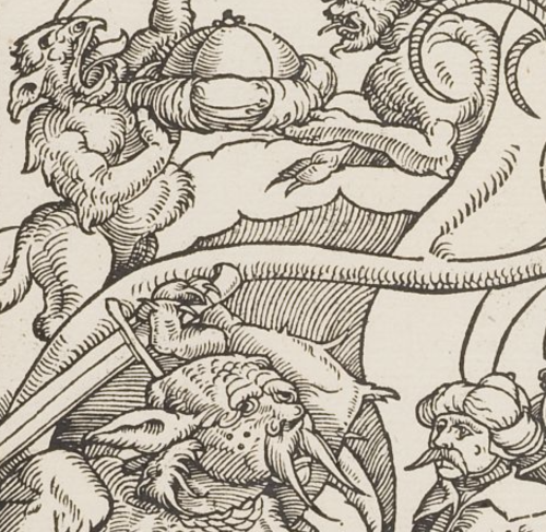 Matthias Gerung - Two devils are crowned as a Sultan and as a Pope (c. 1520). Detail.