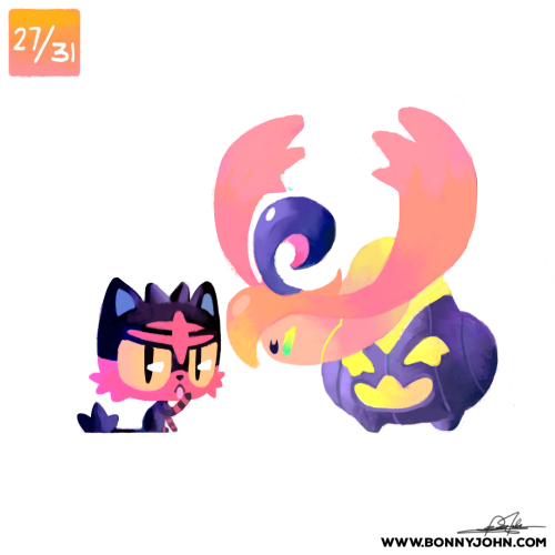 Day 27 of the Pokemon x Halloween Illustration Series!Litten and GourgeistSo today is National Black