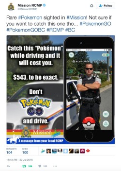 inspredwood:  allthecanadianpolitics:  Best Pokemon Go warning I’ve seen from police yet.  They could have given him 3K CP and it’d be worth it. I really thought the CP pool would have been deeper. 