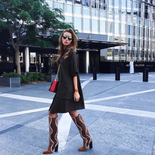 fashion-boots: Veronica Ferraro from thefashionfruit around Dubai wearing an @asos_it dress and serg