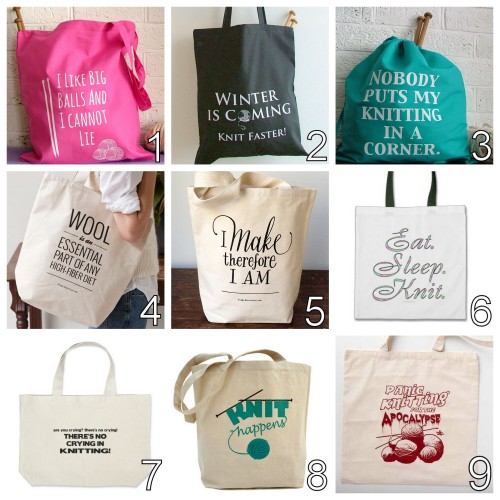 DIY Inspiration: DIY or Buy Knit Quote Totes. None of these bags are particularly expensive but you 