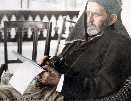 General and former president Ulysses S. Grant writing his memoirs, taken in the 27th of june 1885. less than one month before his death (colorized by me) [1000x772] Check this blog!