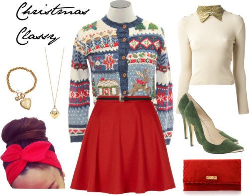 Christmas Classy by thesweaterstore featuring heart jewelryChanel vintage shirt / Red skirt, $16 / G