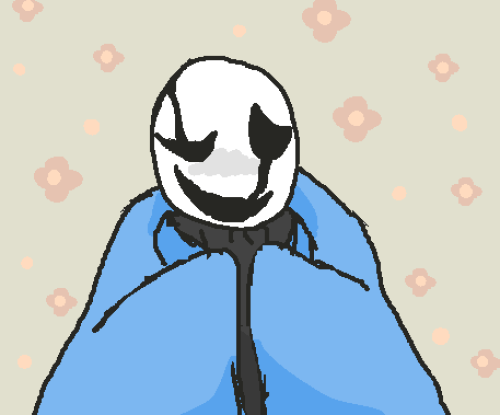 perlinnoisetexture:id: a drawing of gaster from undertale cuddled up in a blanket. he has the blanke