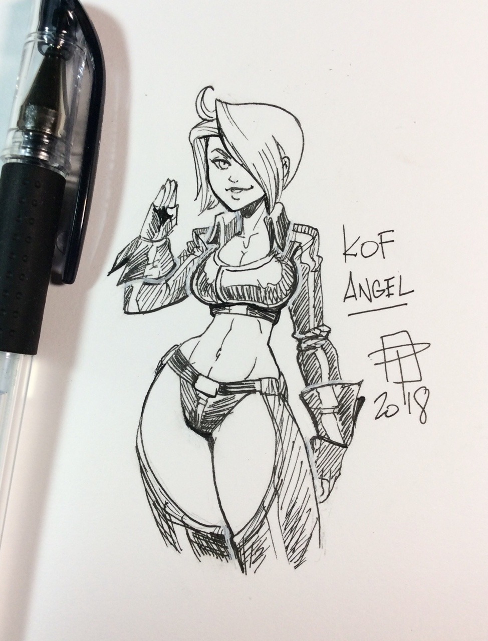 callmepo: Quick tiny doodle pen sketch of Angel (KoF) from memory.  KO-FI / TWITTER