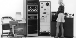 dinosaurspen:  Woman with PDP-11-based mass spectrometer.   Ms. March from the “1968 She Blinded Me With Science” calendar.