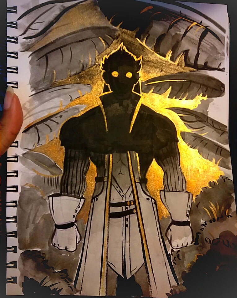 diamondwerewolf:  India ink and gold ink in my sketchbook. From yesterday while I
