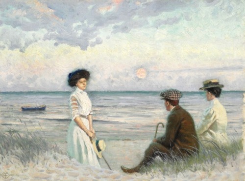 Evening atmosphere at Falsterbo beach  -   Paul Fischer, 1909. Danish, 1860-1934Oil on canvas. 47×62