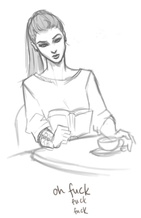 u-so-silly: Mercymaker - at a .. coffee shop?  Mercy gets caught staring at ms lacroix. sorry im really inconsistent with mercy’s hair. I just need to doodle more so i get used to her hair. It’s 6am, i havent slept - sorry for crappy drawings hahah