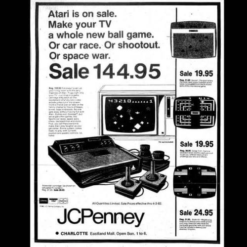 8bitcentral:1982 JC Penny ad for the Atari 2600This is the equivalent of about $400 in today’s