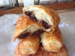 villageluvwitch:  Chocolate Croissants We used chocolate batons to create the classic chocolate croissant look. Chef approved of having us use 4 batons rather than 2 which is technically classic. Honestly it ended up being too chocolatey. Batons have