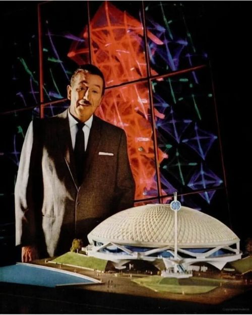 Walt is seen here with the scale model for the 1964-65 New York Worlds Fair &ldquo;Carousel of P