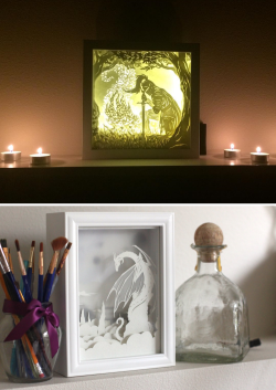 sosuperawesome: Papercut Lightboxes by Badger Burrow Dreambox on Etsy Browse more curated paper art  So Super Awesome is also on Facebook, Pinterest and Instagram 