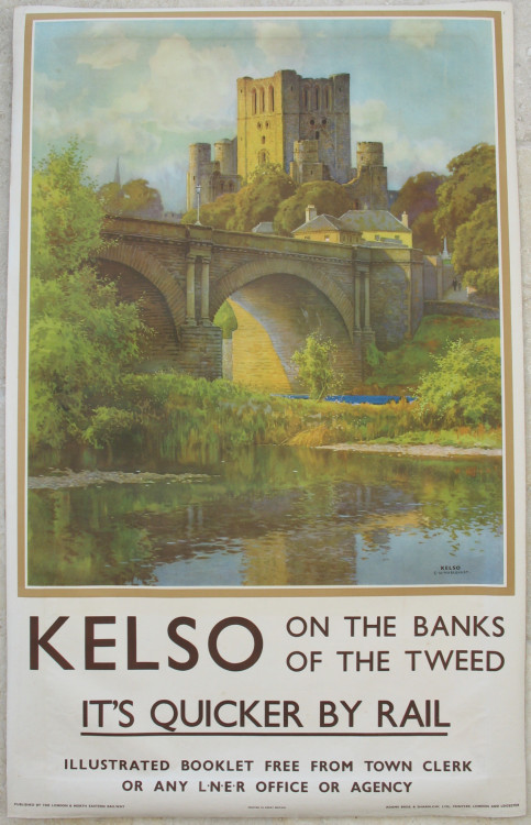 Vintage travel poster of Kelso, Scotland, for the London and North Eastern Railway (LNER) ca. 1930s 