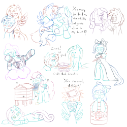 youobviouslyloveoctavia:  Results of the Sketch Request Stream. From left to right, top to bottom: Wolvan x Colgate, DEADPIRATE, Adult Sweetie Bot and Newt, Pinkie Pie, Cakie Mark Crusaders (aka: Ruby and Xodiaq), Dishonored Trixie, Sugar Bolt, Jesus